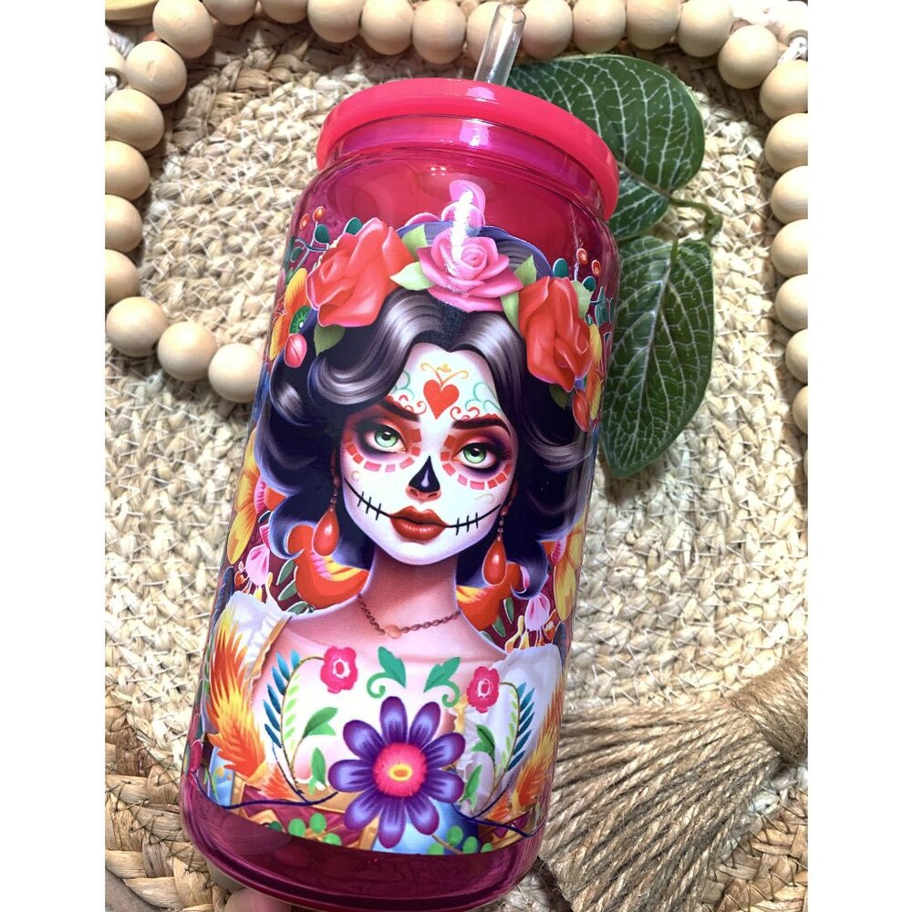 Catrina Floral 16oz Libbey glass cup, iced coffee drinking glass